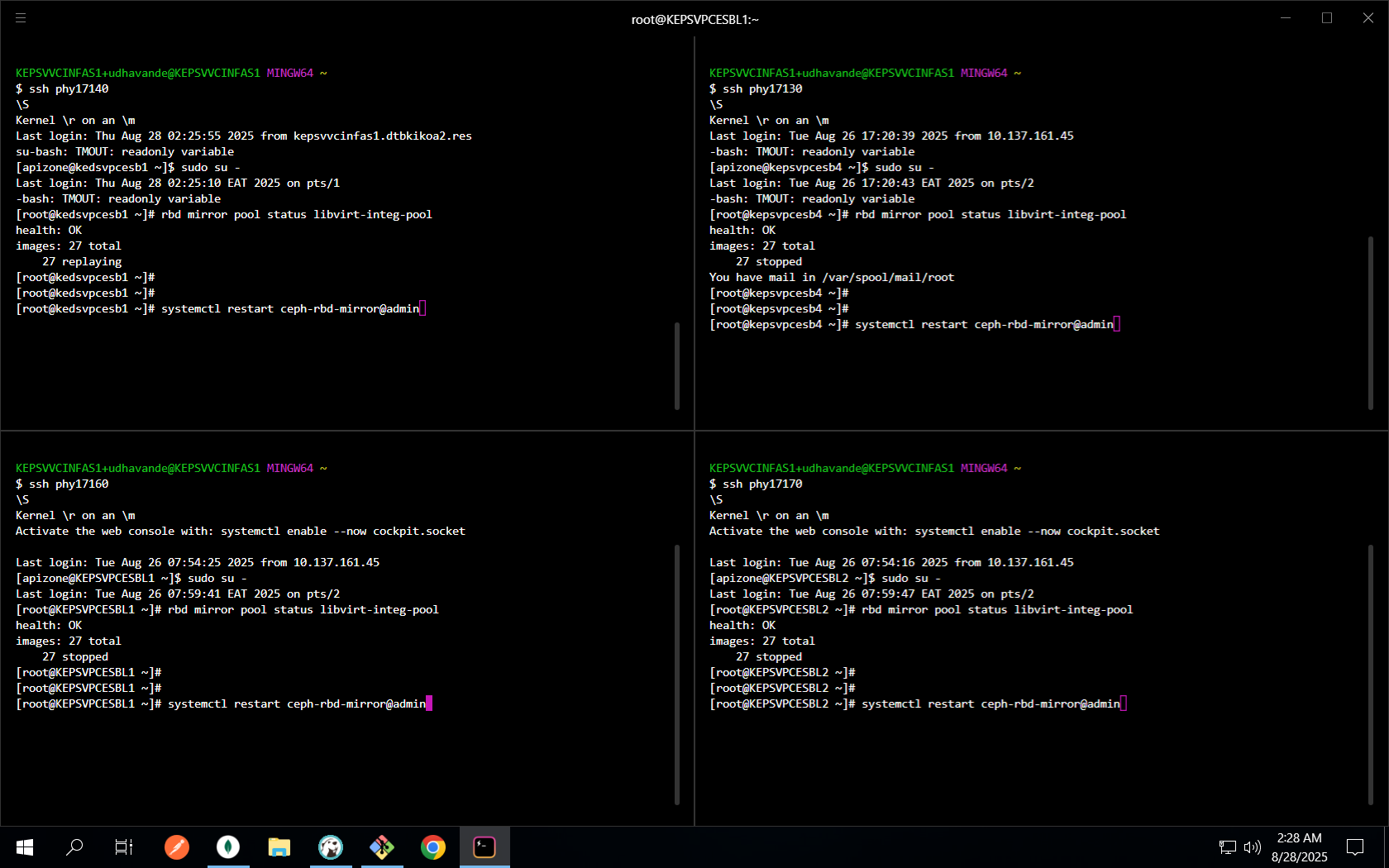 check pool stats and restart ceph